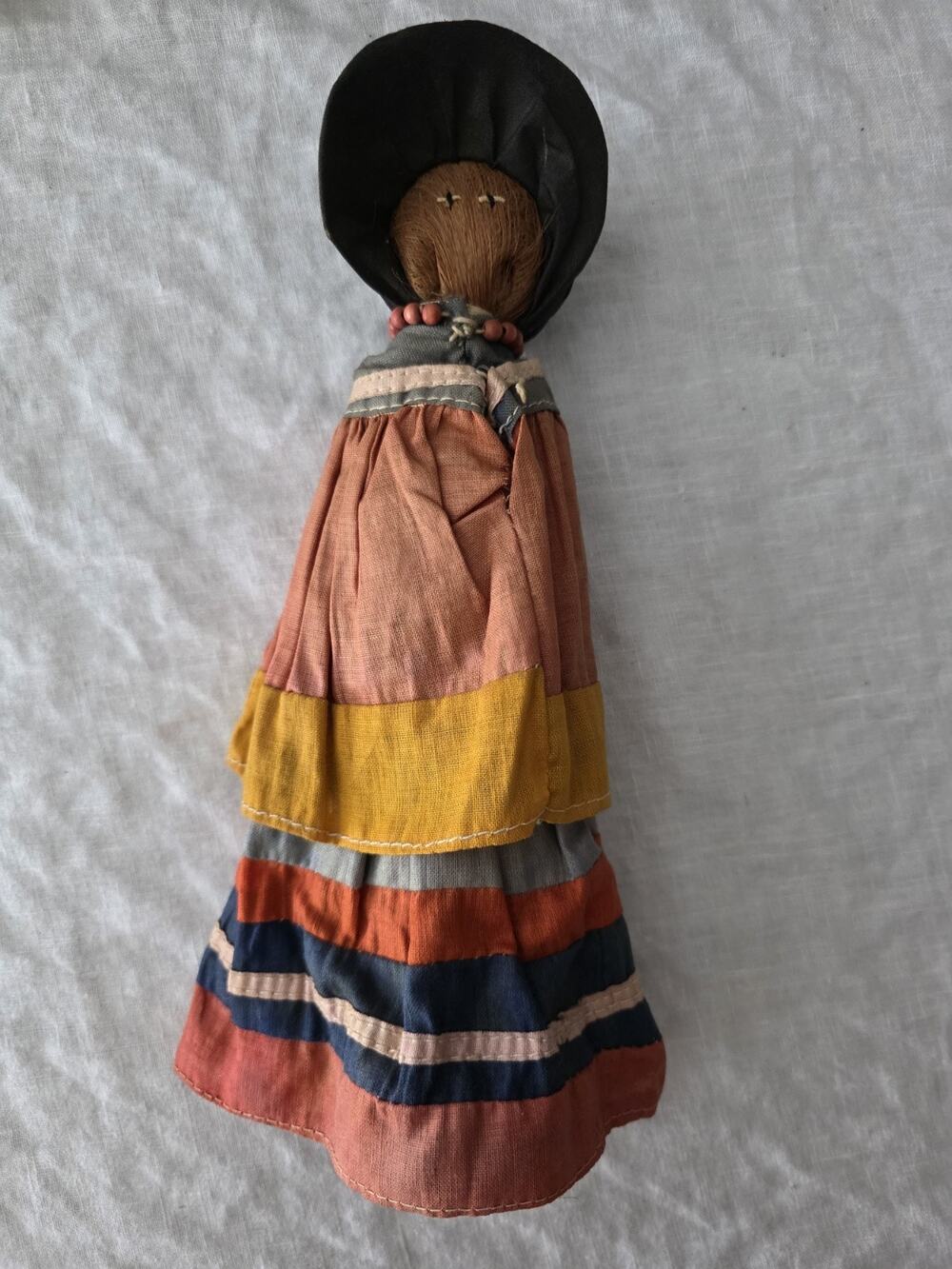 VTG Seminole Handmade Native American Cloth Doll Multicolor Striped Dress 10"